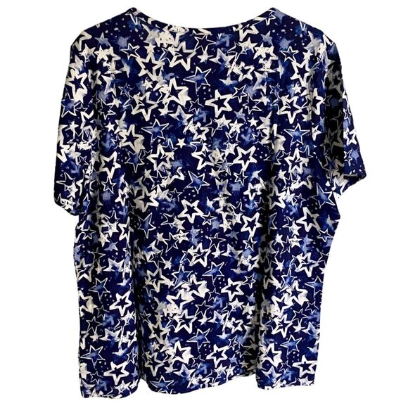 Coral Bay Short Sleeve Pullover Top Blue with Stars Women's 1X NEW - Picture 6 of 10